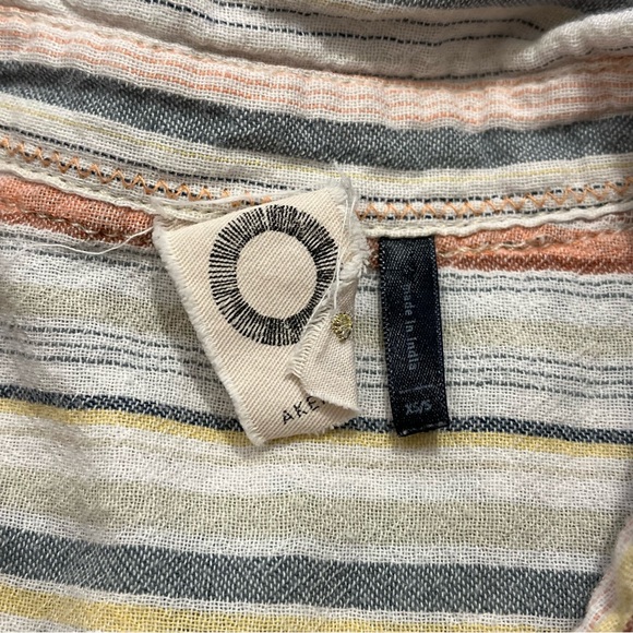 Anthropologie Shirt Womens XS/S Yellow Gray Stripes Button Up Tunic Embroidered - Picture 3 of 8